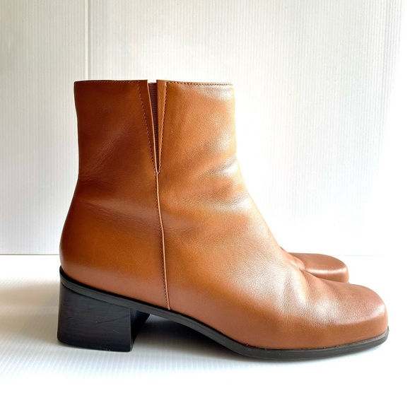 FORWARD Square Toe Leather Boots Cognac Brown Women’s Size 10 Classic Fall - Picture 3 of 14